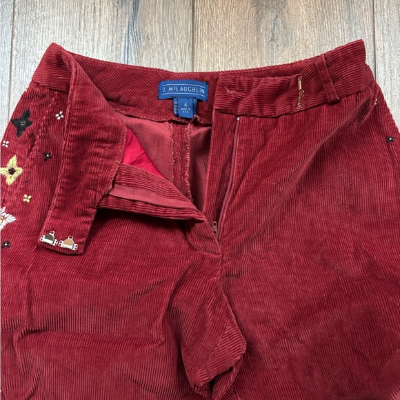 J. McLaughlin Red Maroon Corduroy Pants Star Embroidery Straight Leg Size 4 Boho - Picture 4 of 13